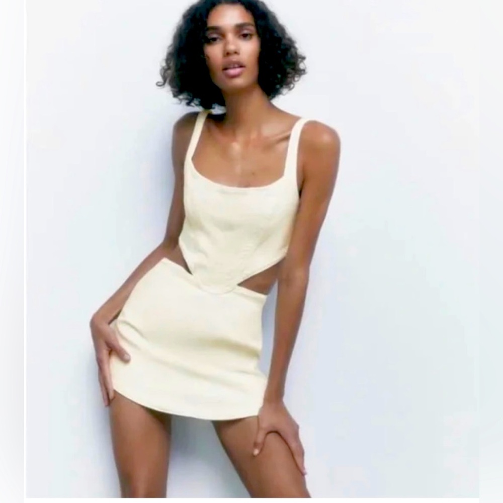 NWT ZARA White Denim Cutout Bodycon Mini Dress XS
